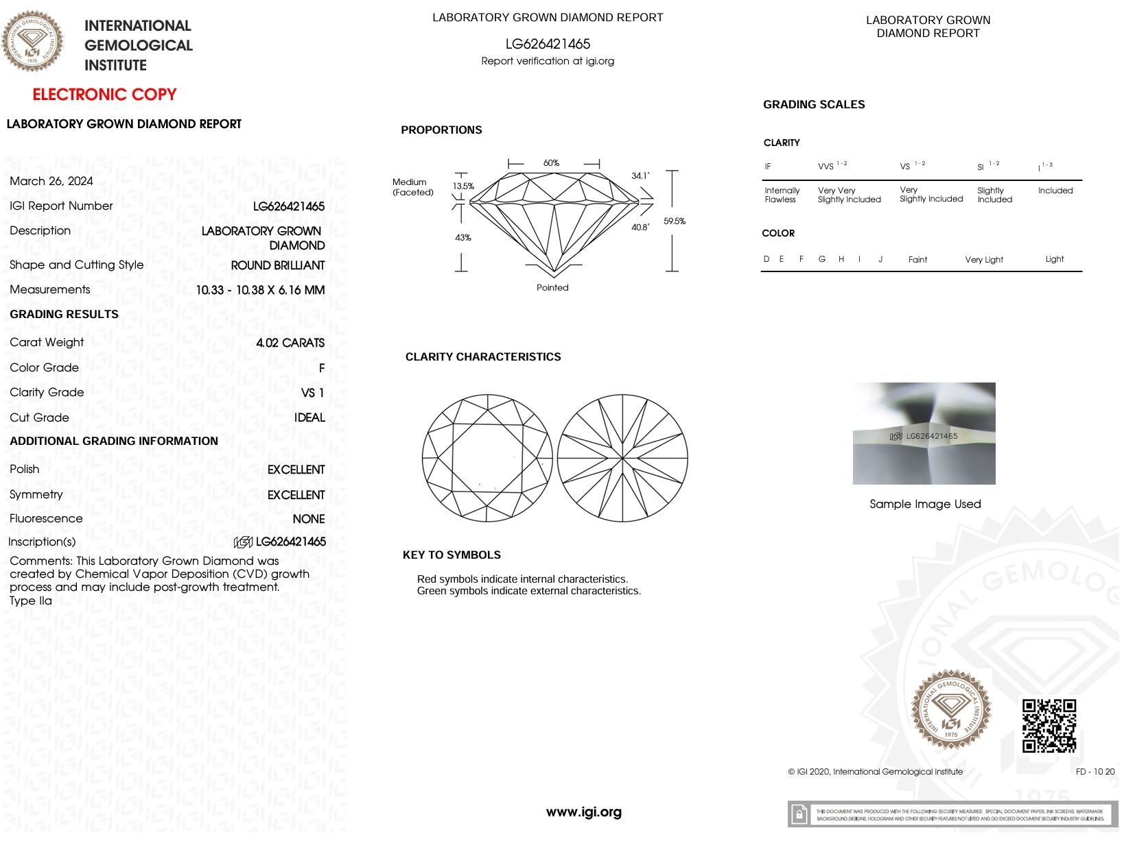 4.02 Carat F-VS1 Round Lab Grown Diamond - IGI (#51620) Loose Diamond Princess Bride Diamonds 