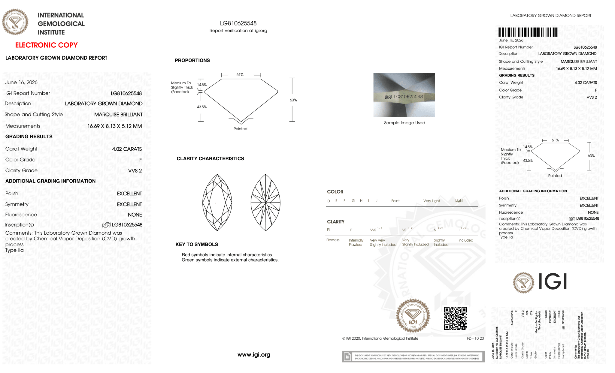 4.02 Carat F-VVS2 Marquise Lab Grown Diamond - IGI (127630) - PBD Loose Diamond
