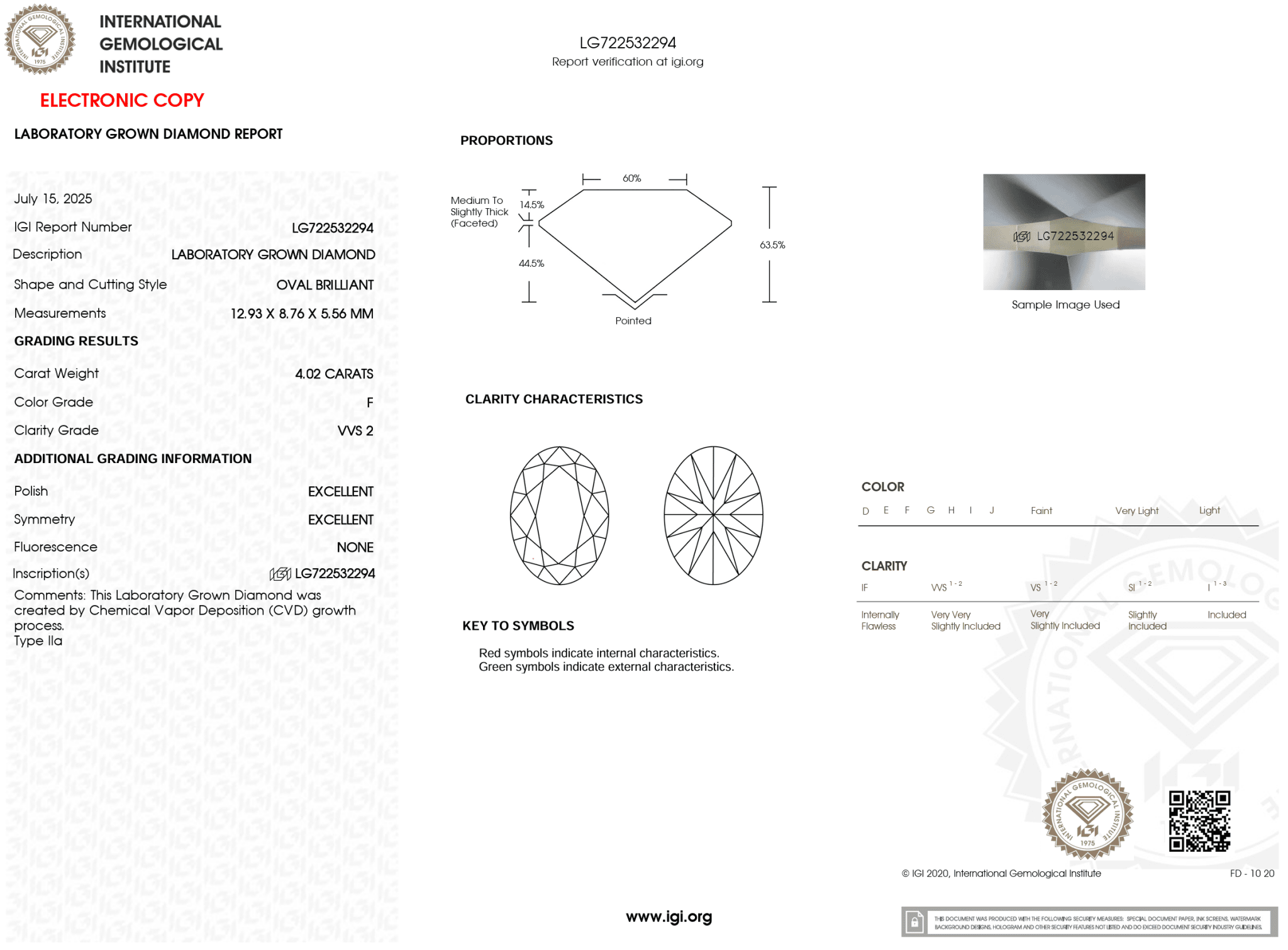 4.02 Carat F - VVS2 Oval Lab Grown Diamond - IGI (121047) - PBD Loose Diamond