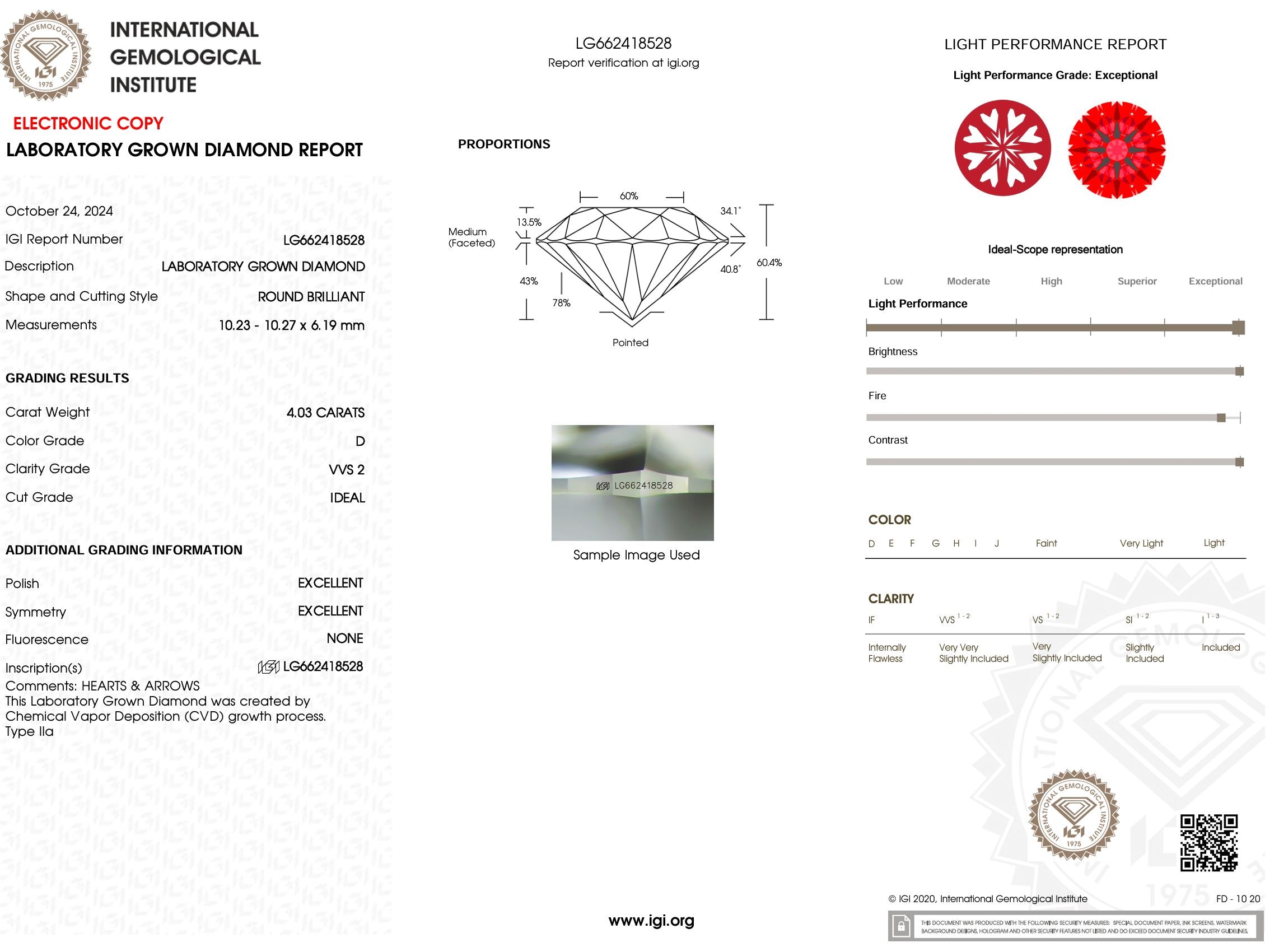 4.03 Carat D-VVS2 H&A Round Lab Grown Diamond - IGI (#52056) Loose Diamond Princess Bride Diamonds 