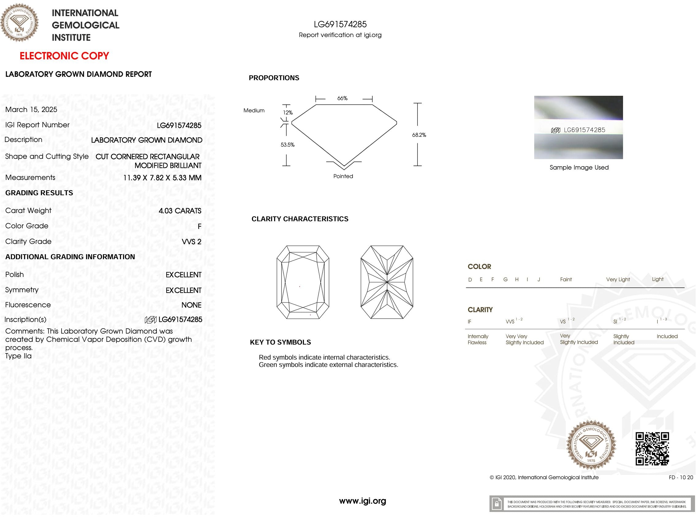 4.03 Carat F-VVS2 Radiant Lab Grown Diamond - IGI (#53422) Loose Diamond Princess Bride Diamonds 