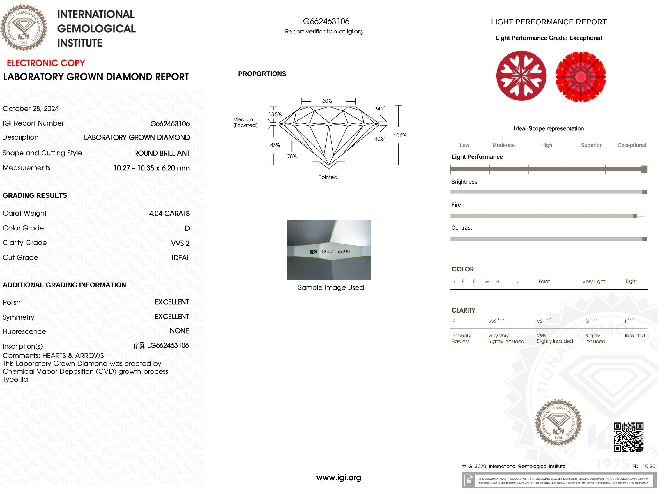 4.04 Carat D-VVS2 H&A Round Lab Grown Diamond - IGI (#52058) Loose Diamond Princess Bride Diamonds 