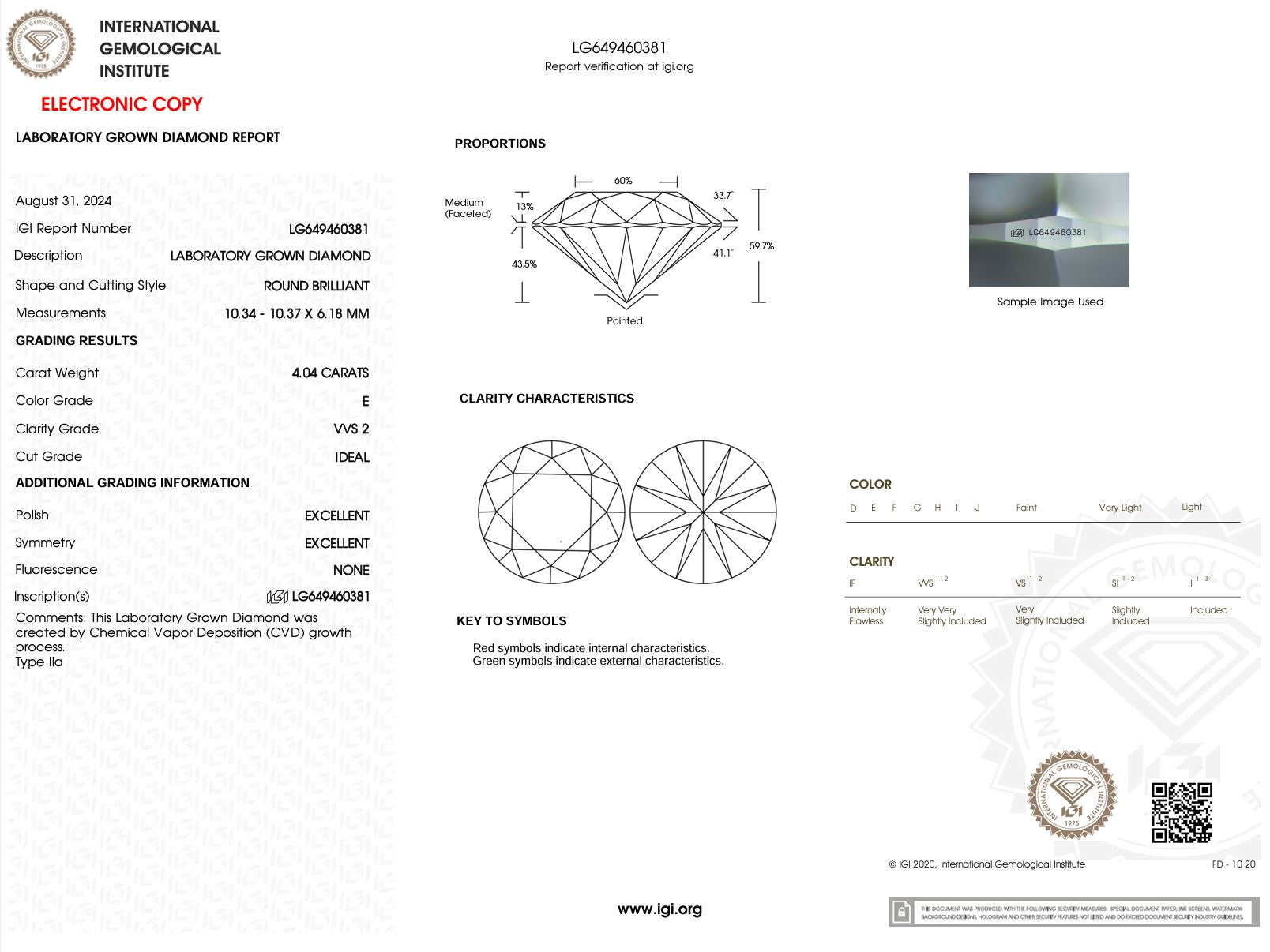 4.04 Carat E-VVS2 Round Lab Grown Diamond - IGI (#51463) Loose Diamond Princess Bride Diamonds 