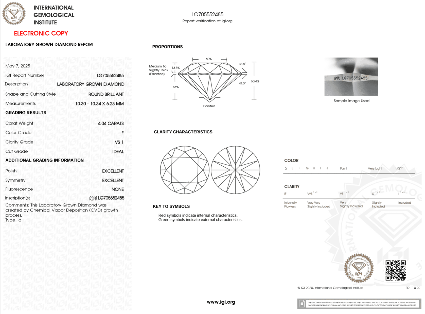 4.04 Carat F - VS1 Round Lab Grown Diamond - IGI (122812) - PBD Loose Diamond