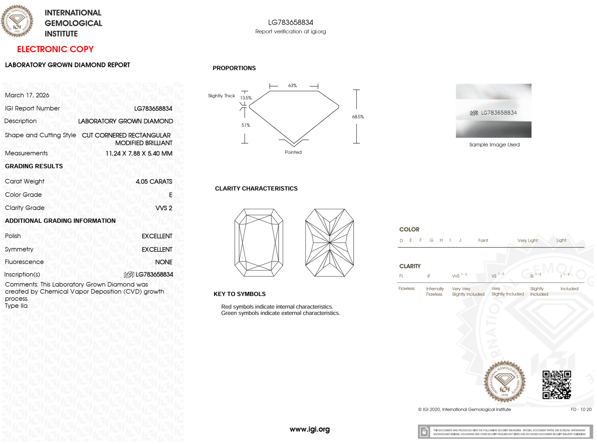 4.05 Carat E - VVS2 Radiant Lab Grown Diamond - IGI (125173) - PBD Loose Diamond