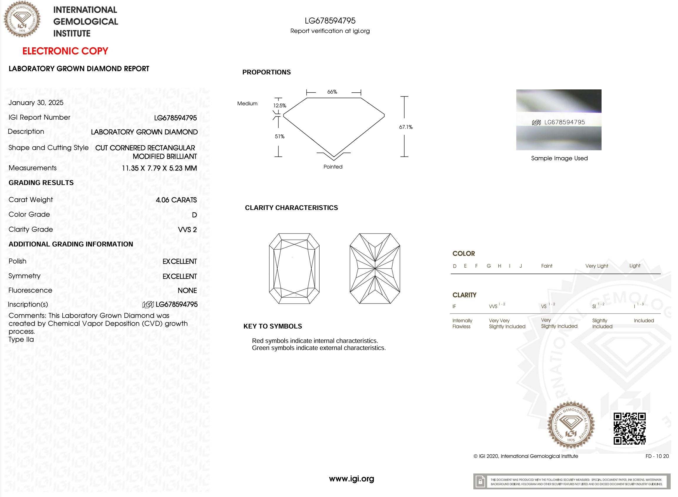 4.06 Carat D-VVS2 Radiant Lab Grown Diamond - IGI (#53602) Loose Diamond Princess Bride Diamonds 
