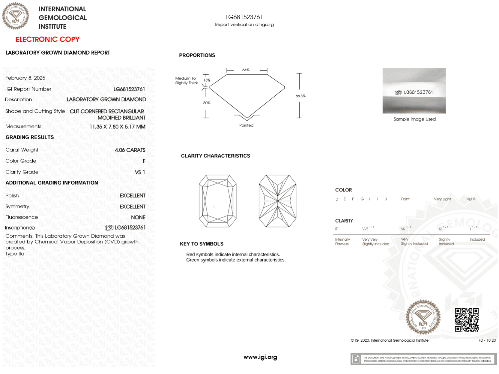 4.06 Carat F - VS1 Radiant Lab Grown Diamond - IGI (122658) - PBD Loose Diamond
