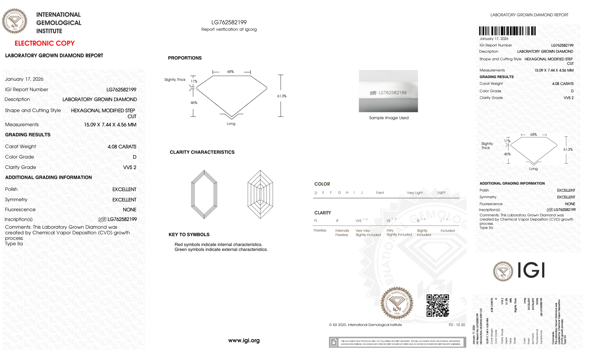 4.08 Carat D-VVS2 Hexagon Lab Grown Diamond - IGI (127176) - PBD Loose Diamond