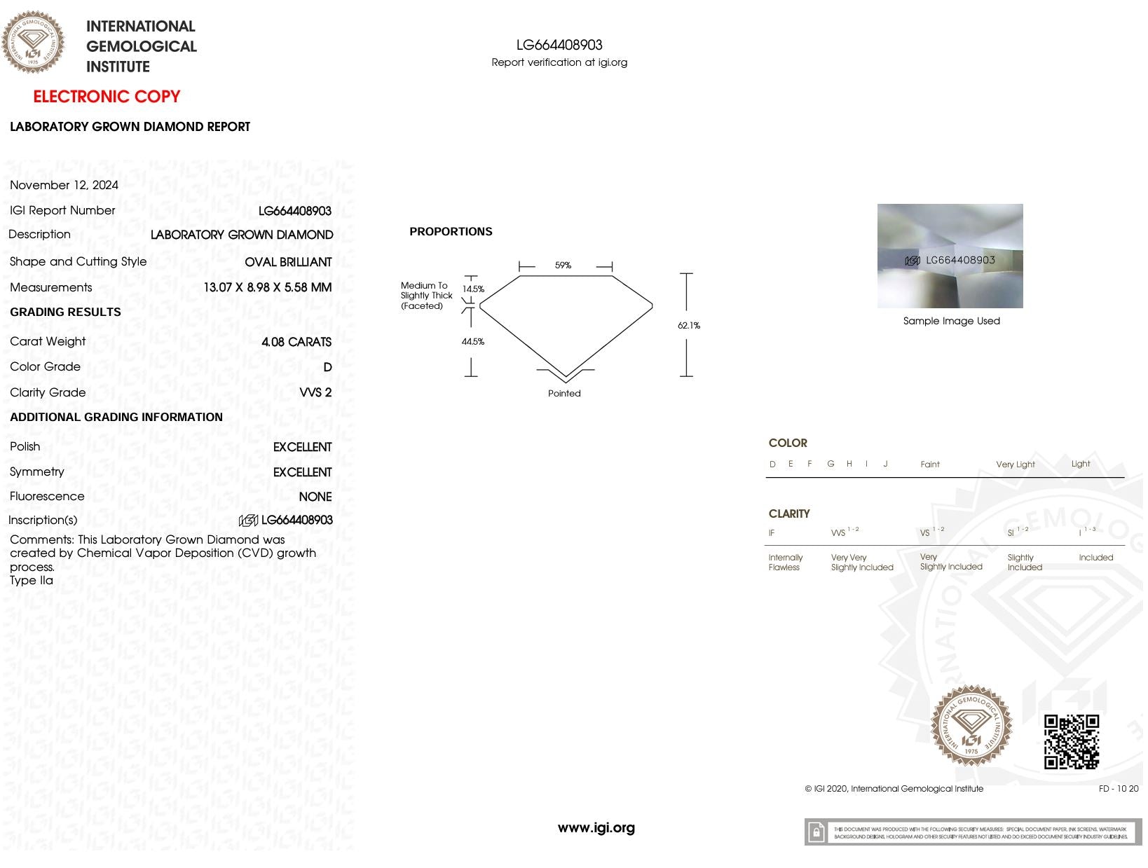 4.08 Carat D-VVS2 Oval Lab Grown Diamond - IGI (#51626) Loose Diamond Princess Bride Diamonds 