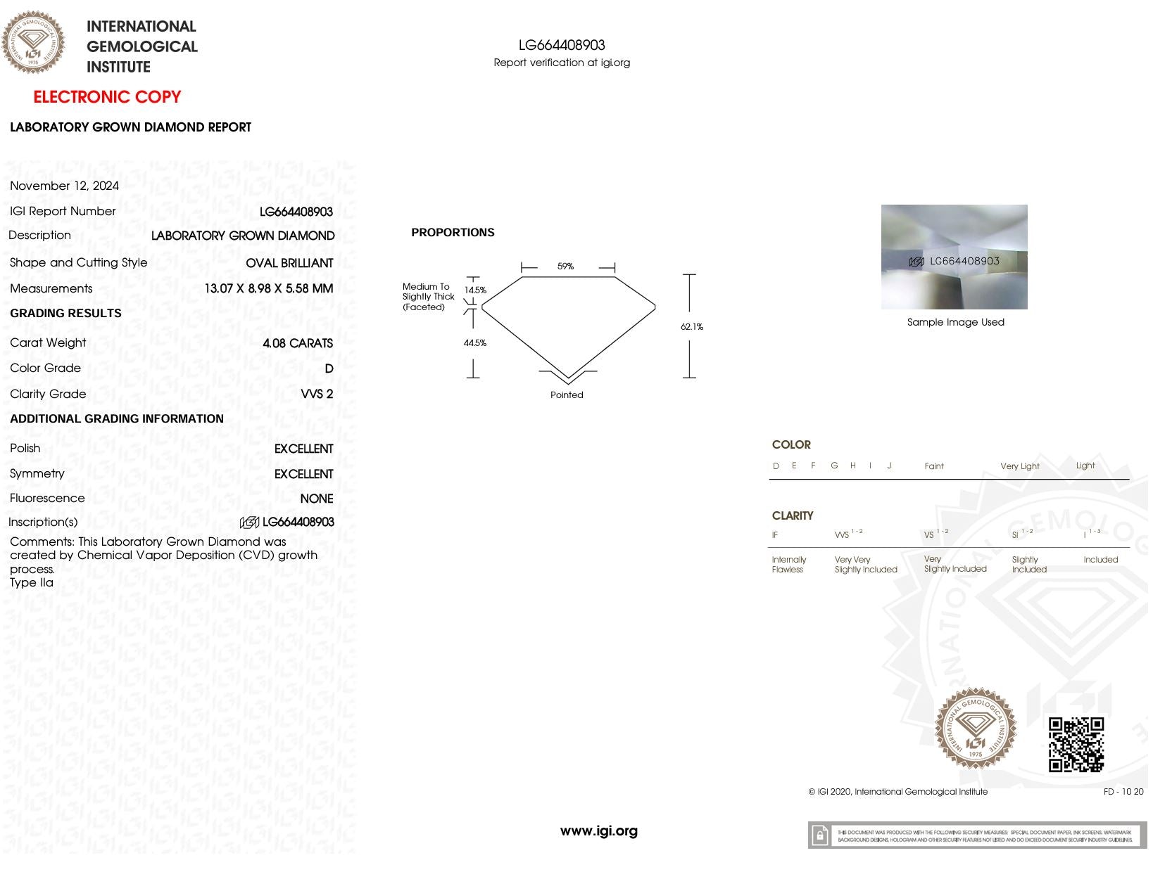 4.08 Carat D-VVS2 Oval Lab Grown Diamond - IGI (#51626) Loose Diamond Princess Bride Diamonds 