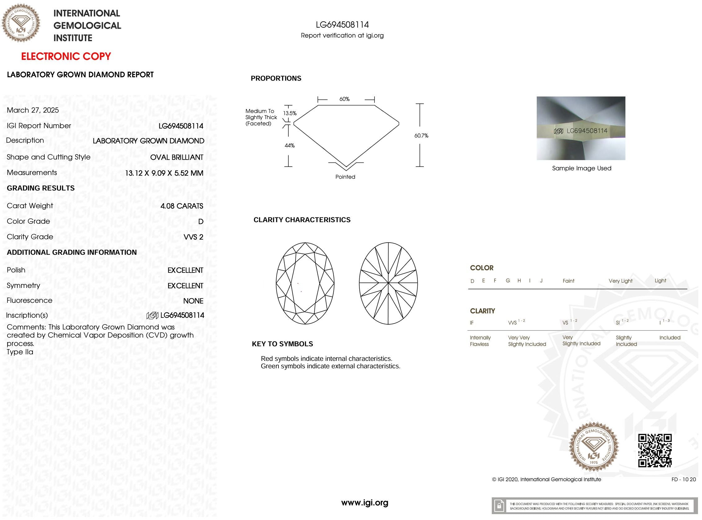 4.08 Carat D-VVS2 Oval Lab Grown Diamond - IGI (#53780) Loose Diamond Princess Bride Diamonds 