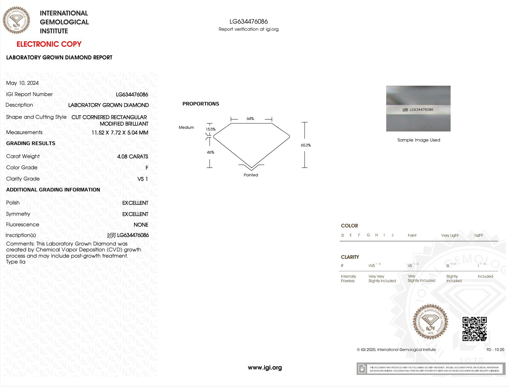 4.08 Carat F-VS1 Radiant Lab Grown Diamond - IGI (#5308) Loose Diamond Princess Bride Diamonds 