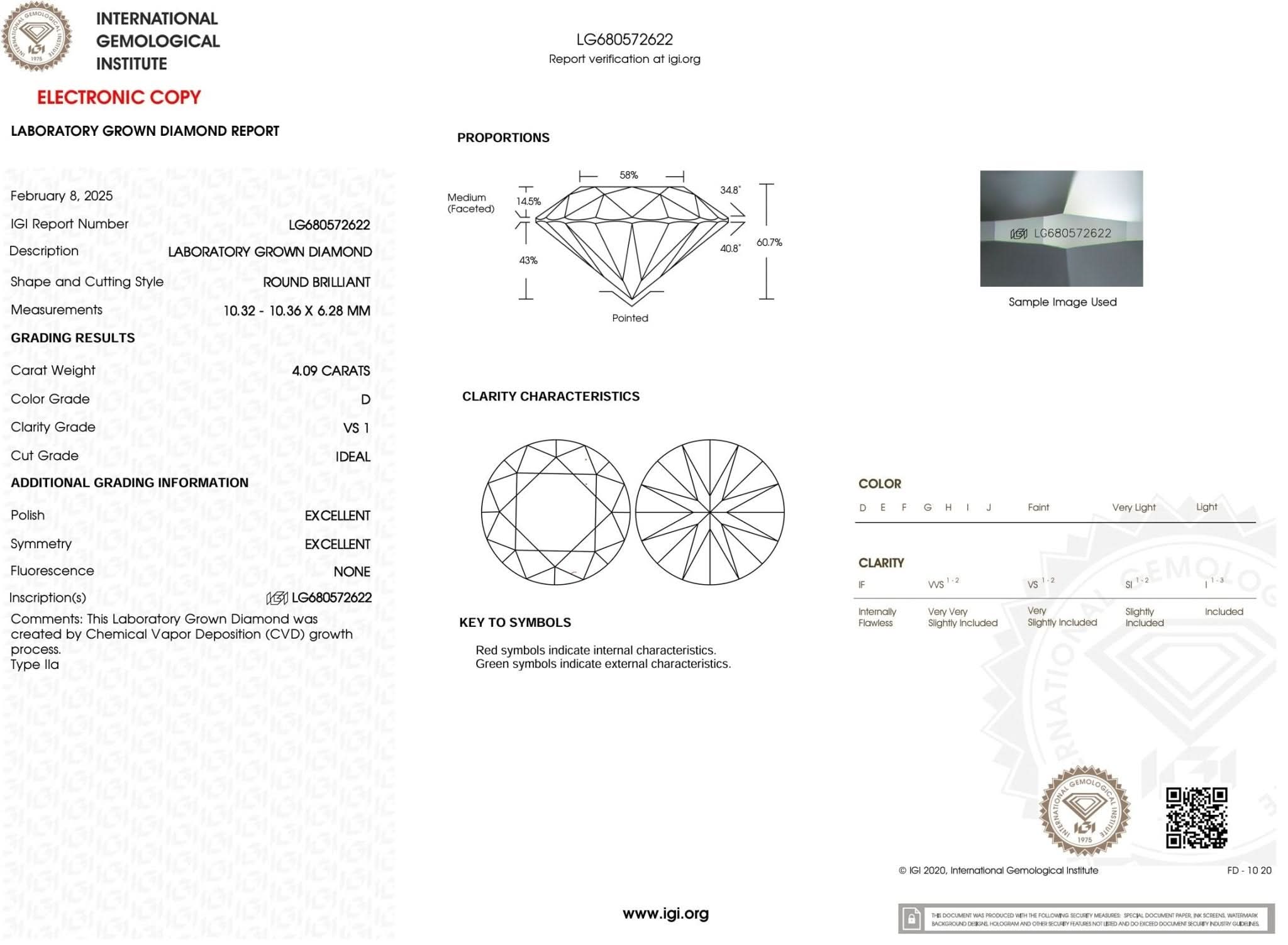 4.09 Carat D - VS1 Round Lab Grown Diamond - IGI (53646) - PBD Loose Diamond