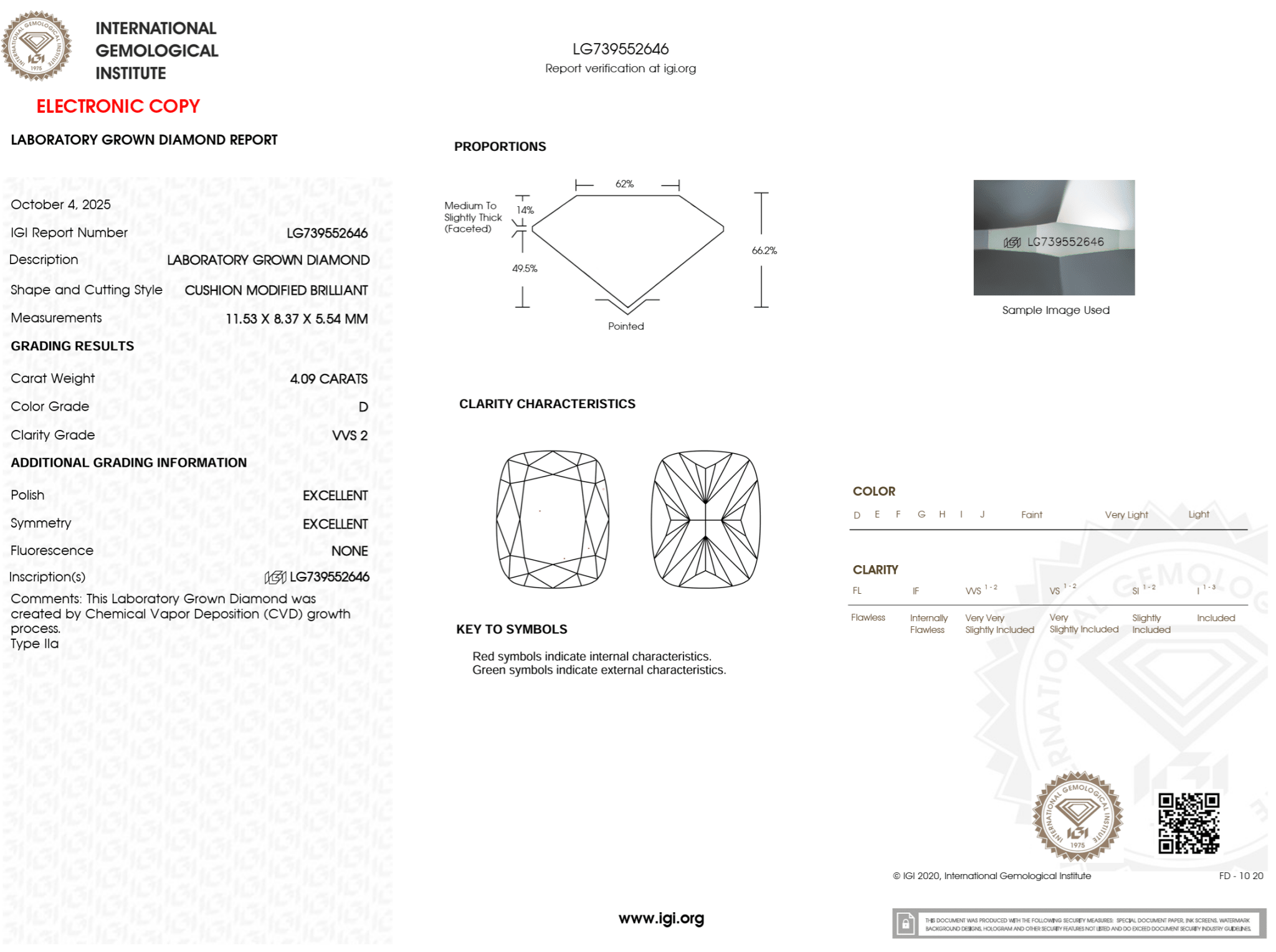 4.09 Carat D - VVS2 Elongated Cushion Lab Grown Diamond - IGI (125942) - PBD Loose Diamond