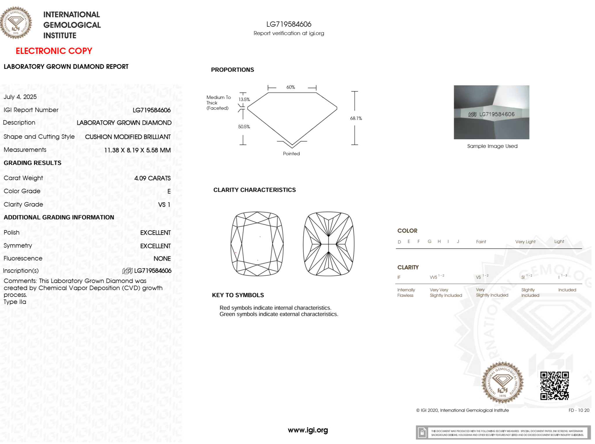4.09 Carat E - VS1 Elongated Cushion Lab Grown Diamond - IGI (124470) - PBD Loose Diamond