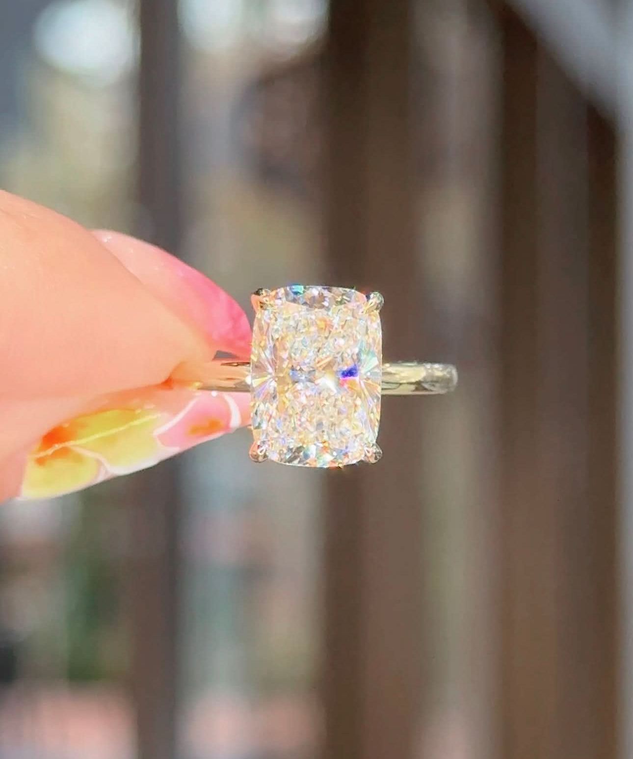 4.09ct E - VS1 Cushion Lab Diamond Kayla - PBD Engagement Rings