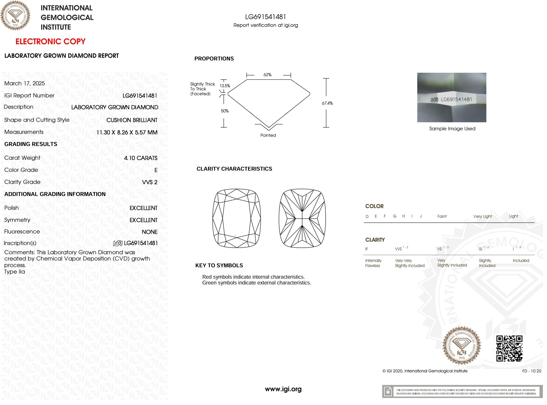 4.10 Carat E-VVS2 Elongated Cushion Lab Grown Diamond - IGI (#53768) Loose Diamond Princess Bride Diamonds 