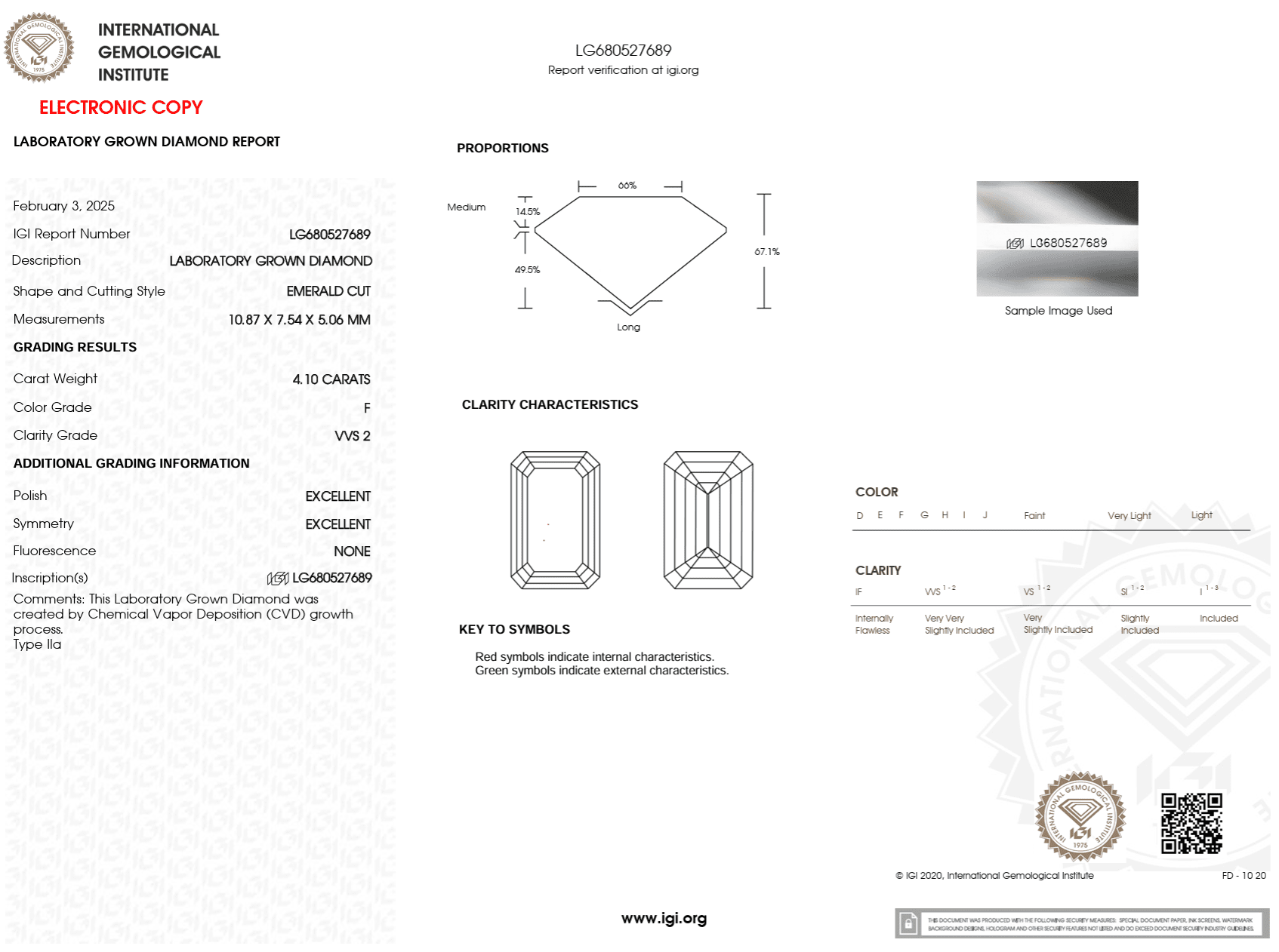 4.10 Carat F - VVS2 Emerald Lab Grown Diamond - IGI (122973) - PBD Loose Diamond