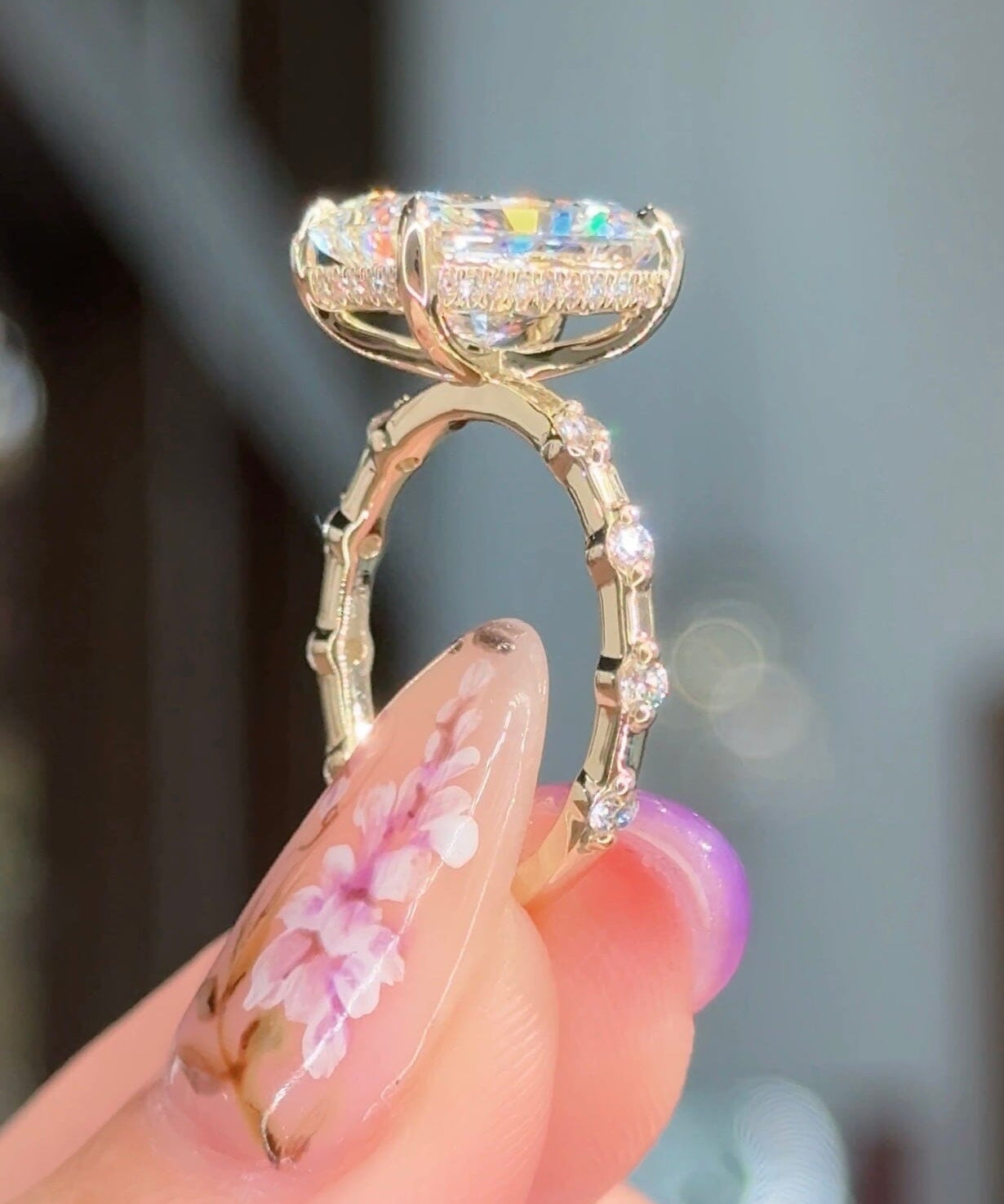 4.20ct F-VS1 Radiant Lab Diamond Daisy Engagement Rings Princess Bride Diamonds 