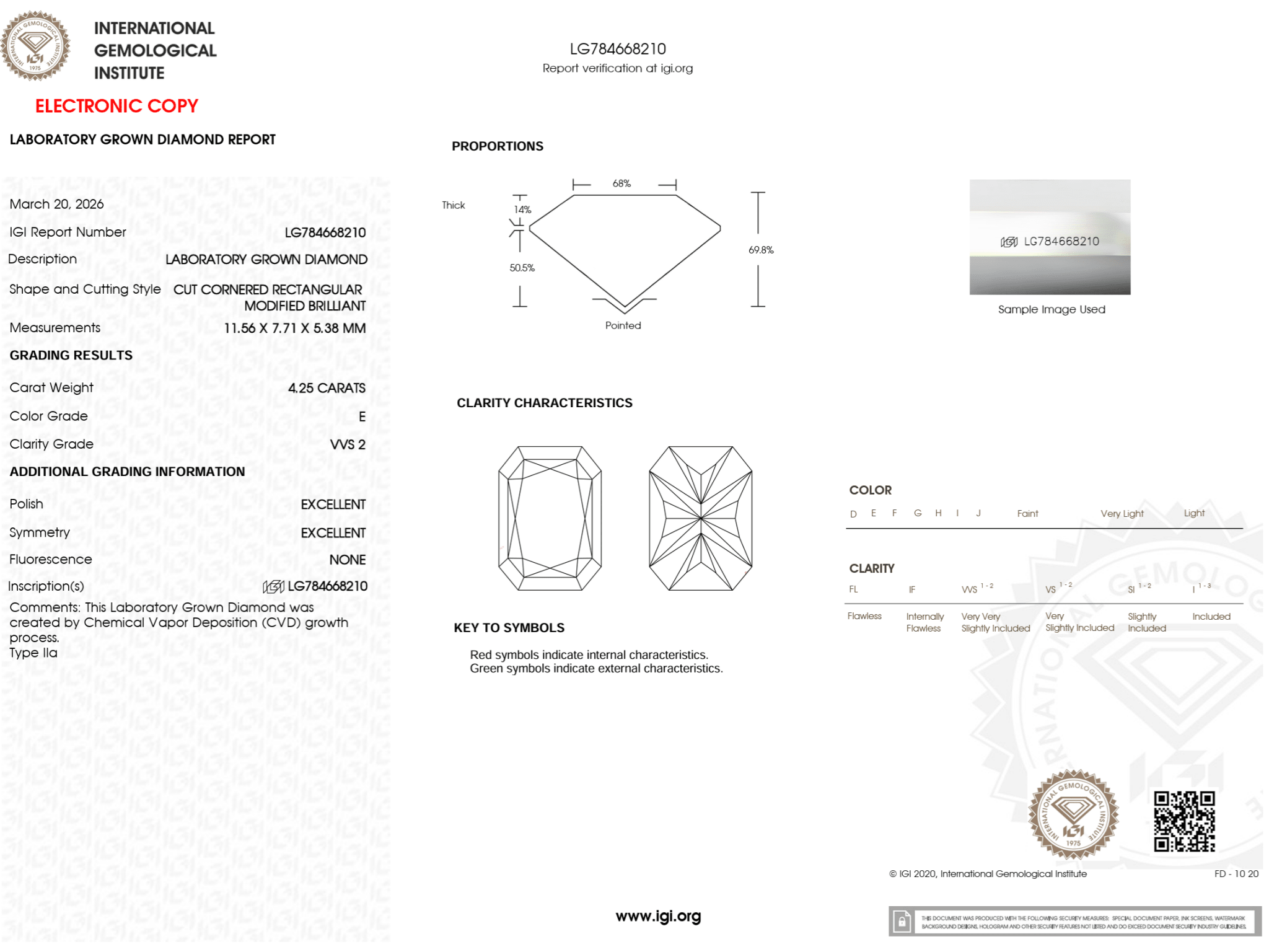 4.25 Carat E - VVS2 Radiant Lab Grown Diamond - IGI (125174) - PBD Loose Diamond