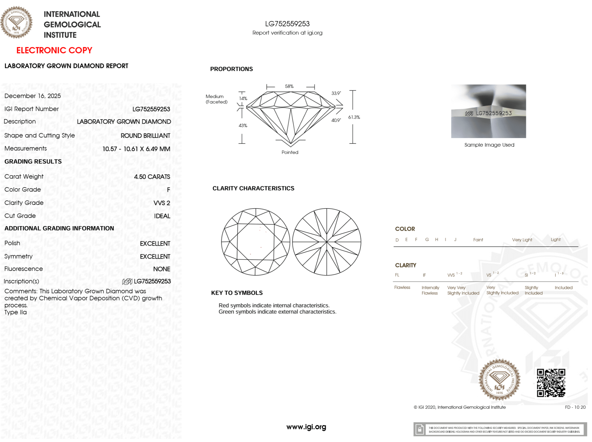 4.50 Carat F - VVS2 Round Lab Grown Diamond - IGI (125198) - PBD Loose Diamond