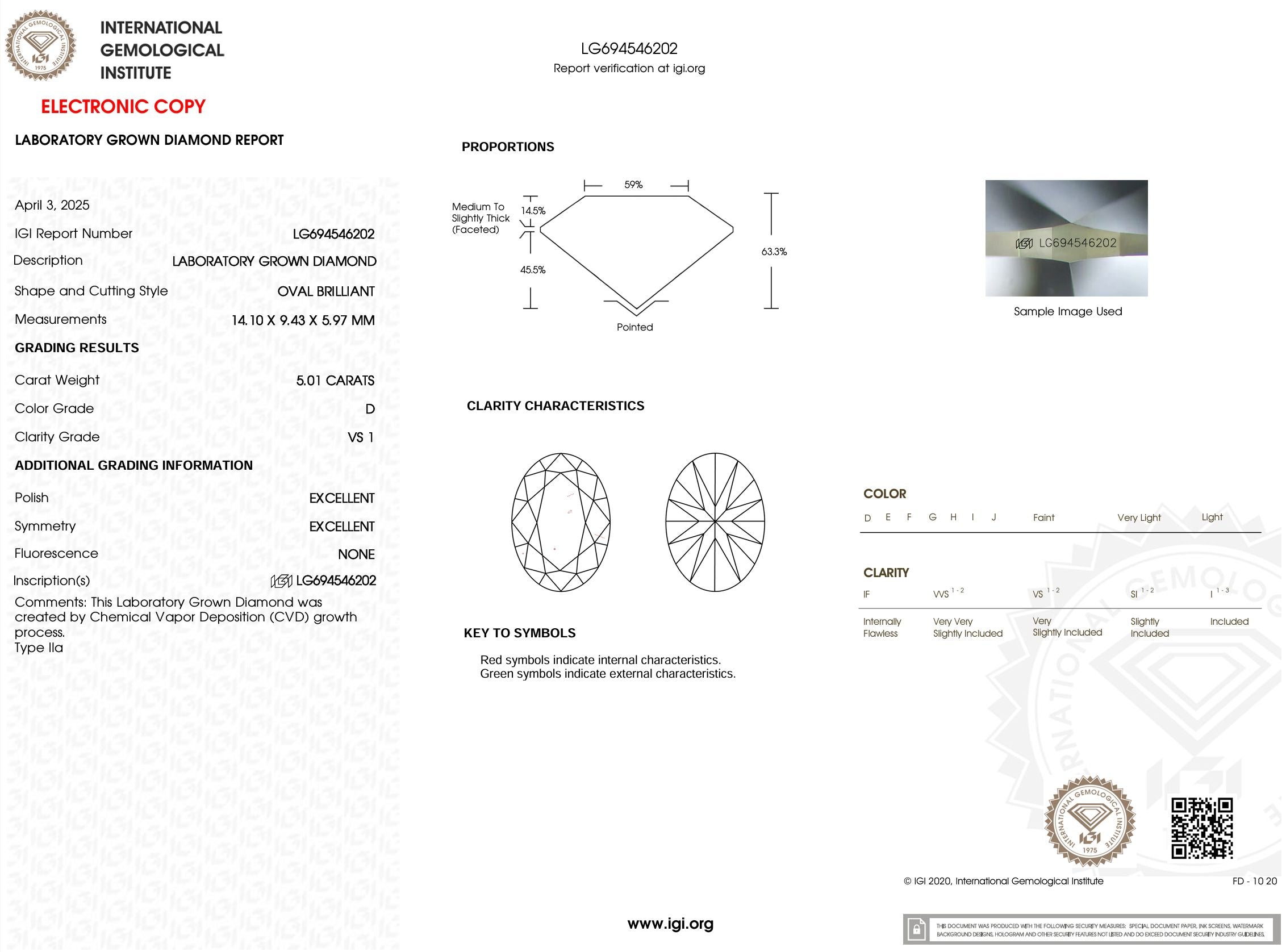 5.01 Carat D-VS1 Oval Lab Grown Diamond - IGI (#53765) Loose Diamond Princess Bride Diamonds 