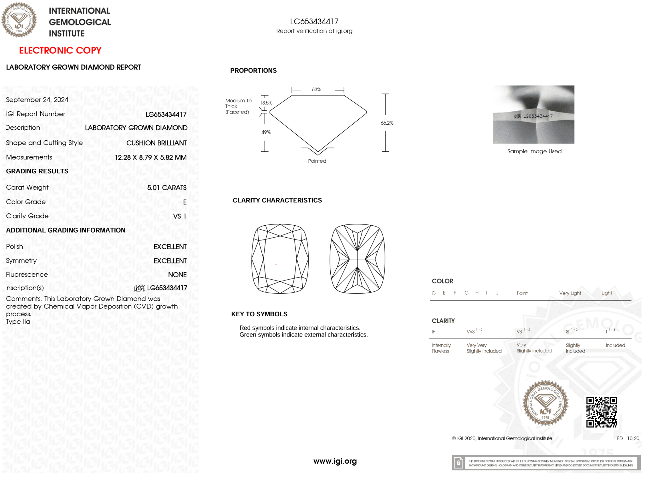 5.01 Carat E - VS1 Elongated Cushion Lab Grown Diamond - IGI (120310) - PBD Loose Diamond