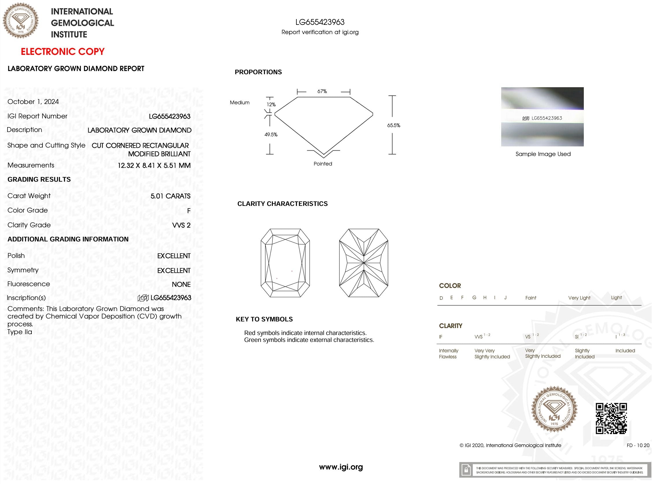 5.01 Carat F-VVS2 Radiant Lab Grown Diamond - IGI (#53913) Loose Diamond Princess Bride Diamonds 