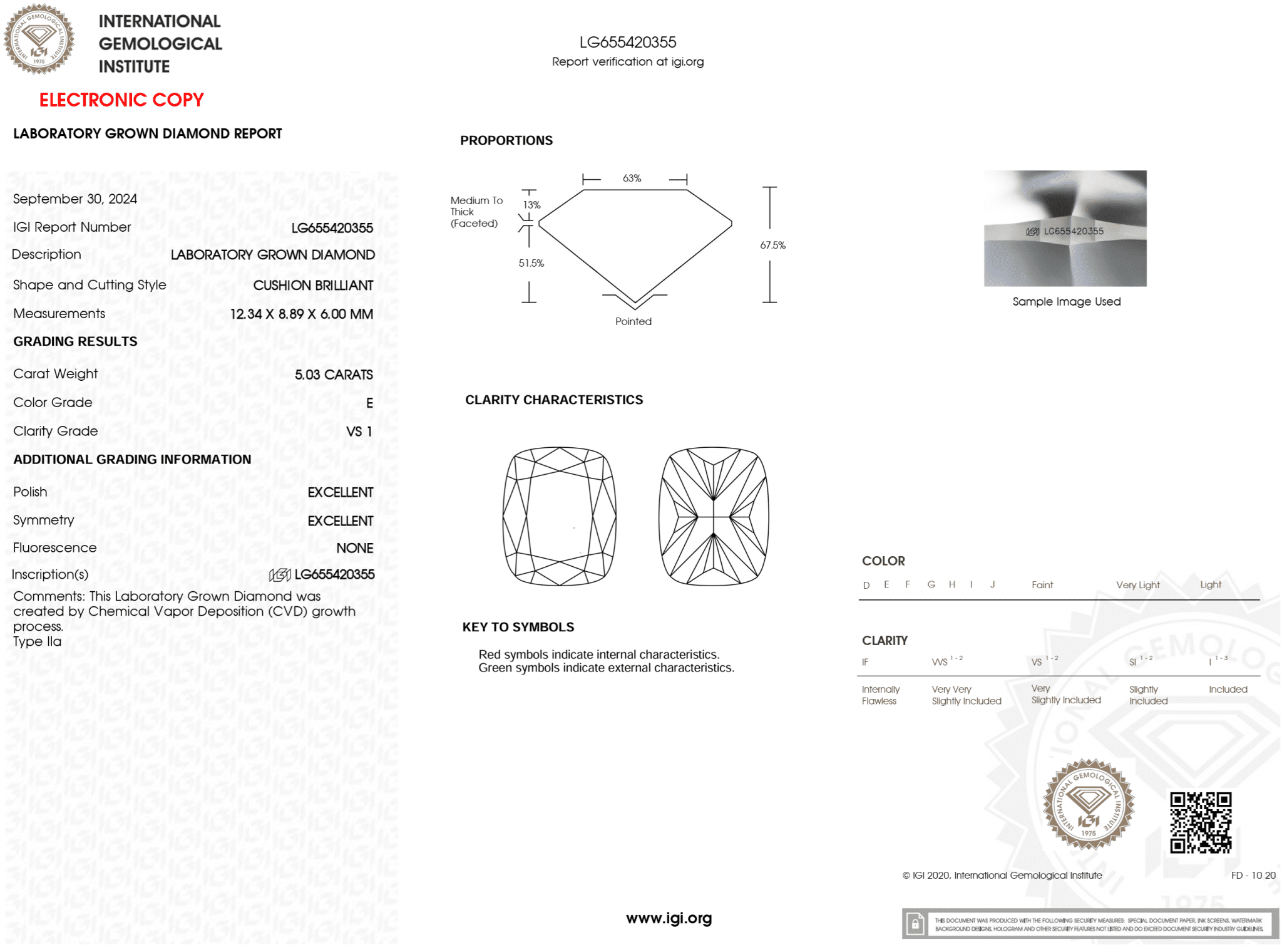 5.03 Carat E - VS1 Elongated Cushion Lab Grown Diamond - IGI (122268) - PBD Loose Diamond