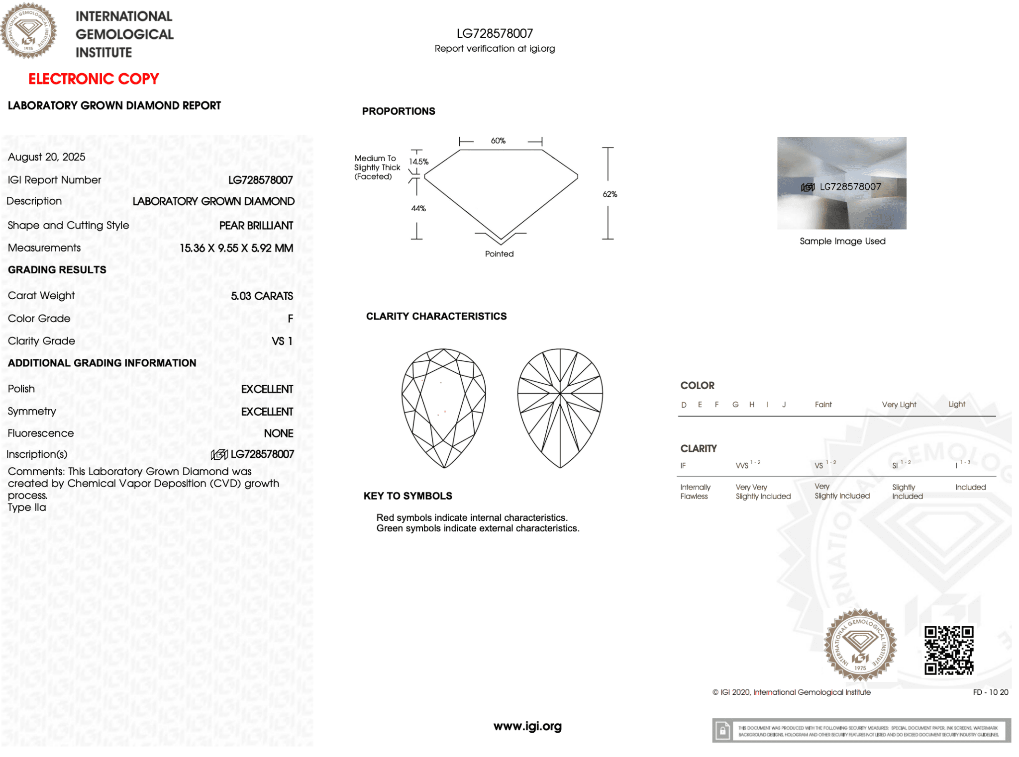5.03 Carat F - VS1 Pear Lab Grown Diamond - IGI (121908) - PBD Loose Diamond
