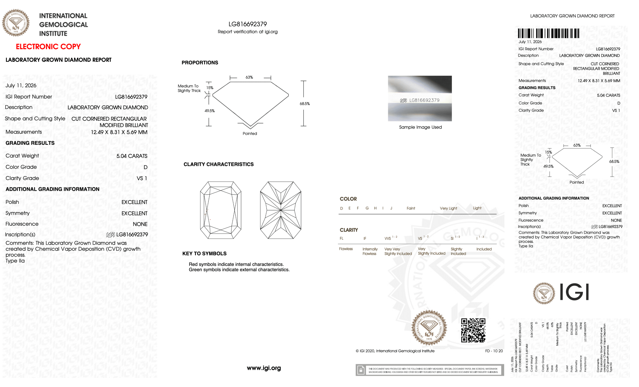 5.04 Carat D-VS1 Radiant Lab Grown Diamond - IGI (128345) - PBD Loose Diamond