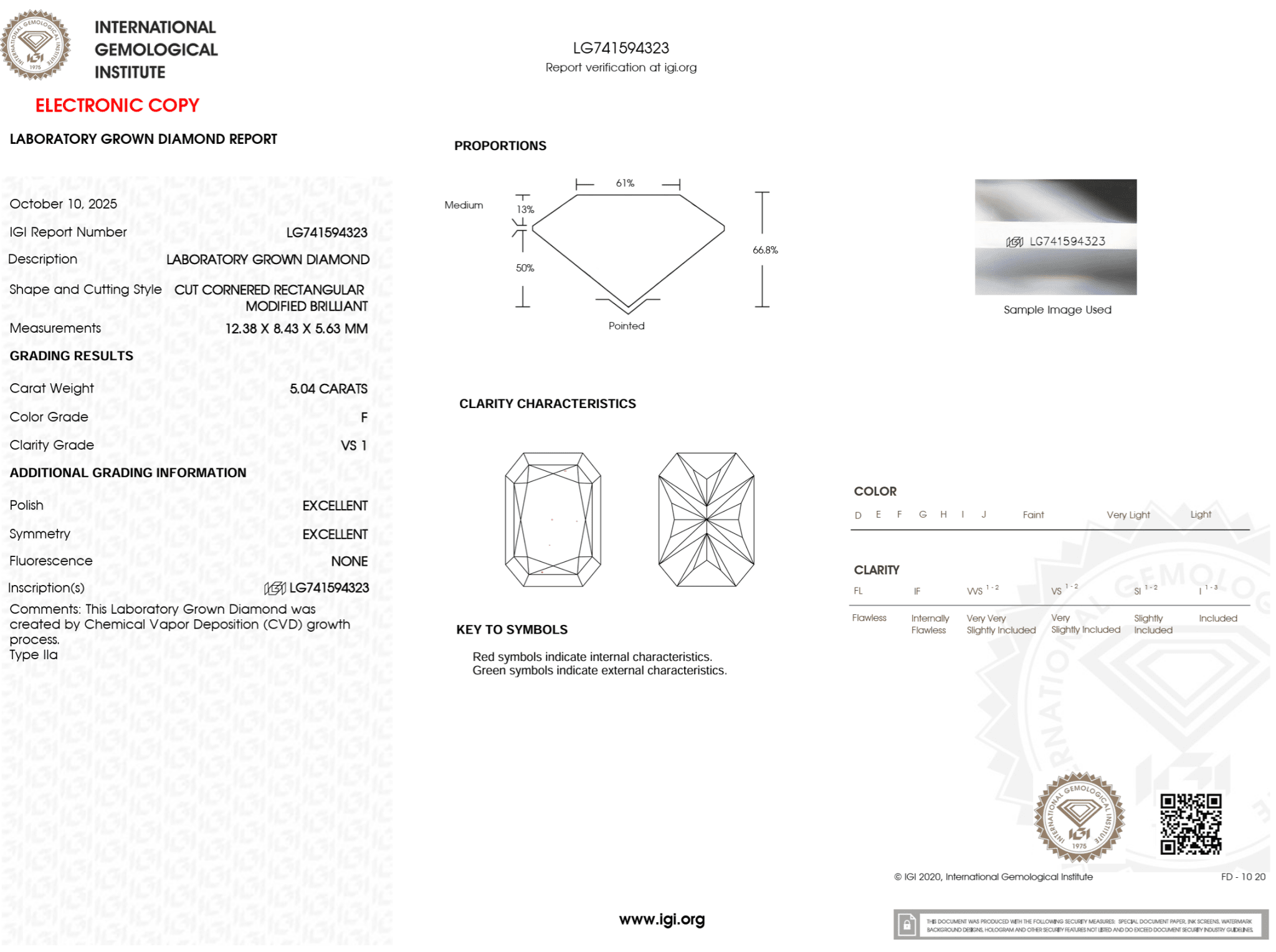 5.04 Carat F - VS1 Radiant Lab Grown Diamond - IGI (123796) - PBD Loose Diamond