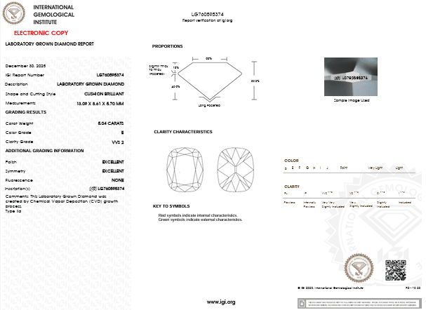 5.04ct E - VVS2 Old Mine Cushion Lab Diamond Evelyn - PBD Engagement Rings