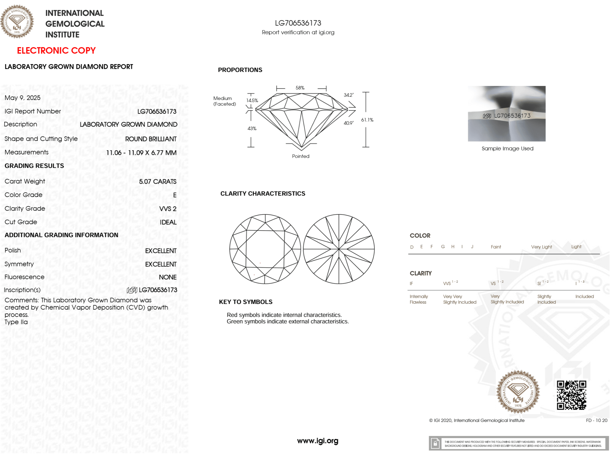 5.07 Carat E - VVS2 Round Lab Grown Diamond - IGI (125318) - PBD Loose Diamond