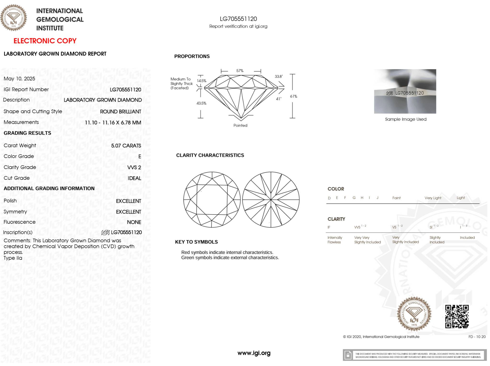 5.07 Carat E - VVS2 Round Lab Grown Diamond - IGI (125439) - PBD Loose Diamond