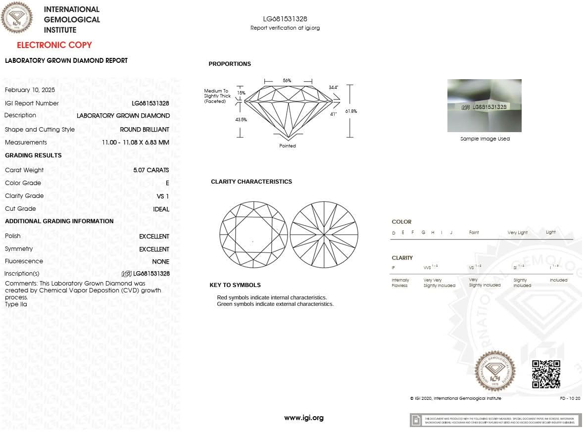 5.07ct E - VS1 Round Lab Diamond Leah - PBD Engagement Rings