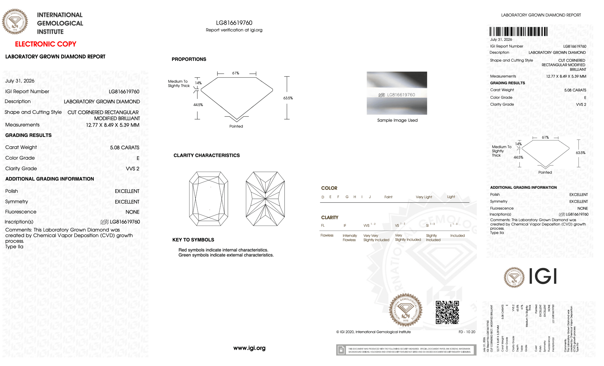 5.08 Carat E-VVS2 Radiant Lab Grown Diamond - IGI (128323) - PBD Loose Diamond