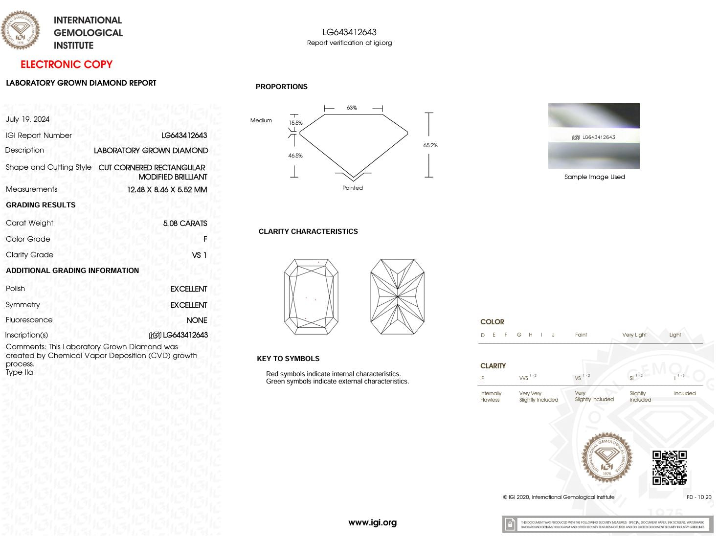 5.08 Carat F-VS1 Radiant Lab Grown Diamond - IGI (#49279) Loose Diamond Princess Bride Diamonds 