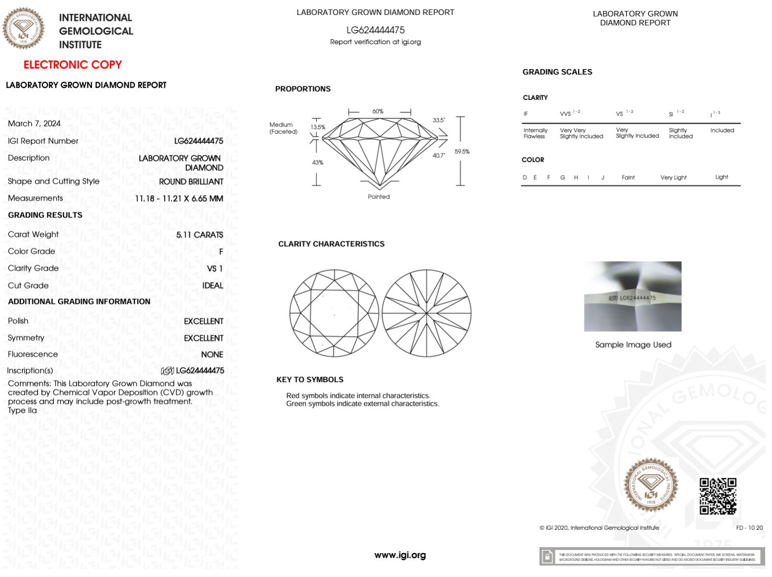 5.11 Carat F-VS1 Round Lab Grown Diamond - IGI (#50012) Loose Diamond Princess Bride Diamonds 