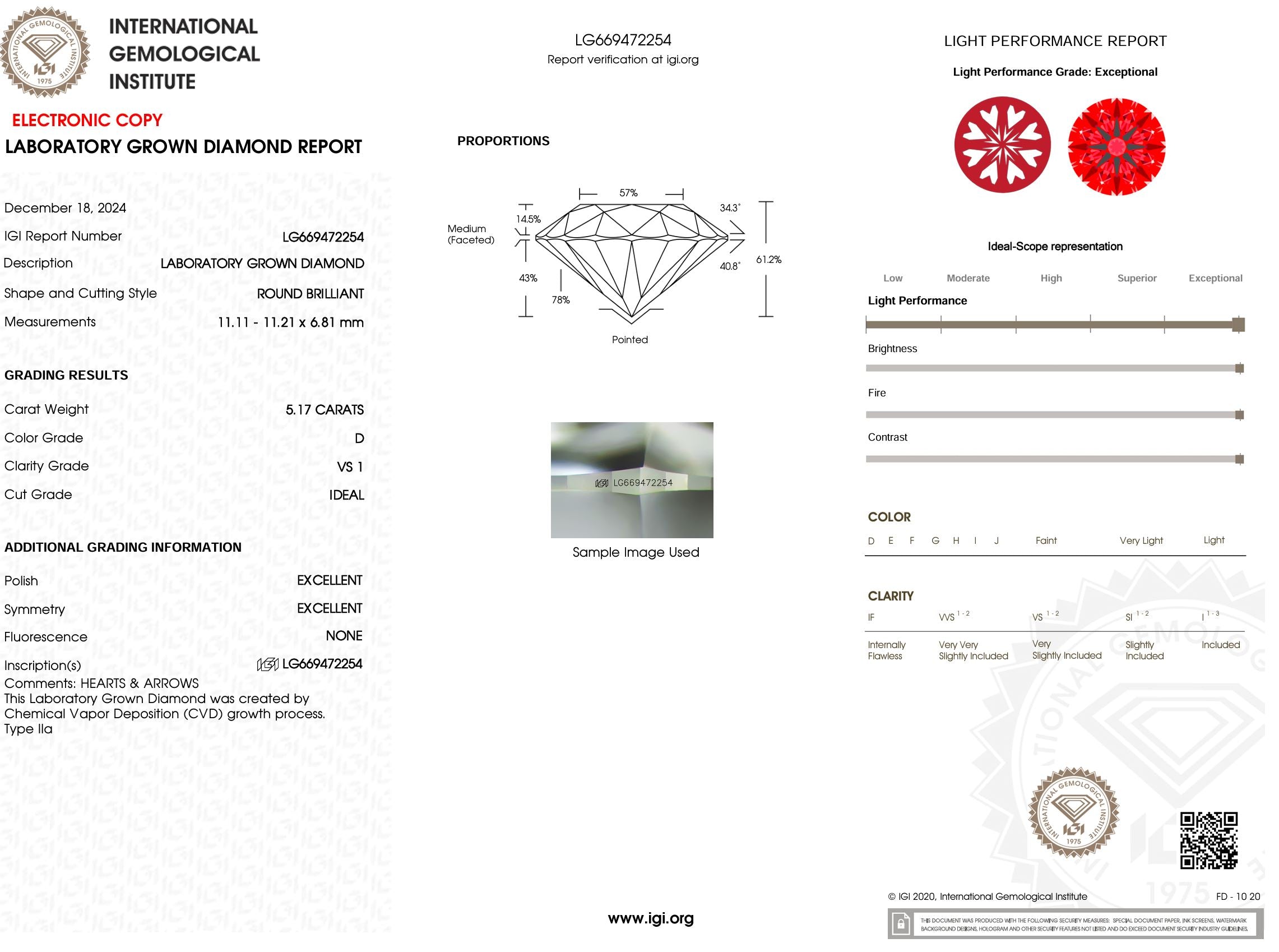 5.17 Carat D-VS1 H&A Round Lab Grown Diamond - IGI (#52059) Loose Diamond Princess Bride Diamonds 