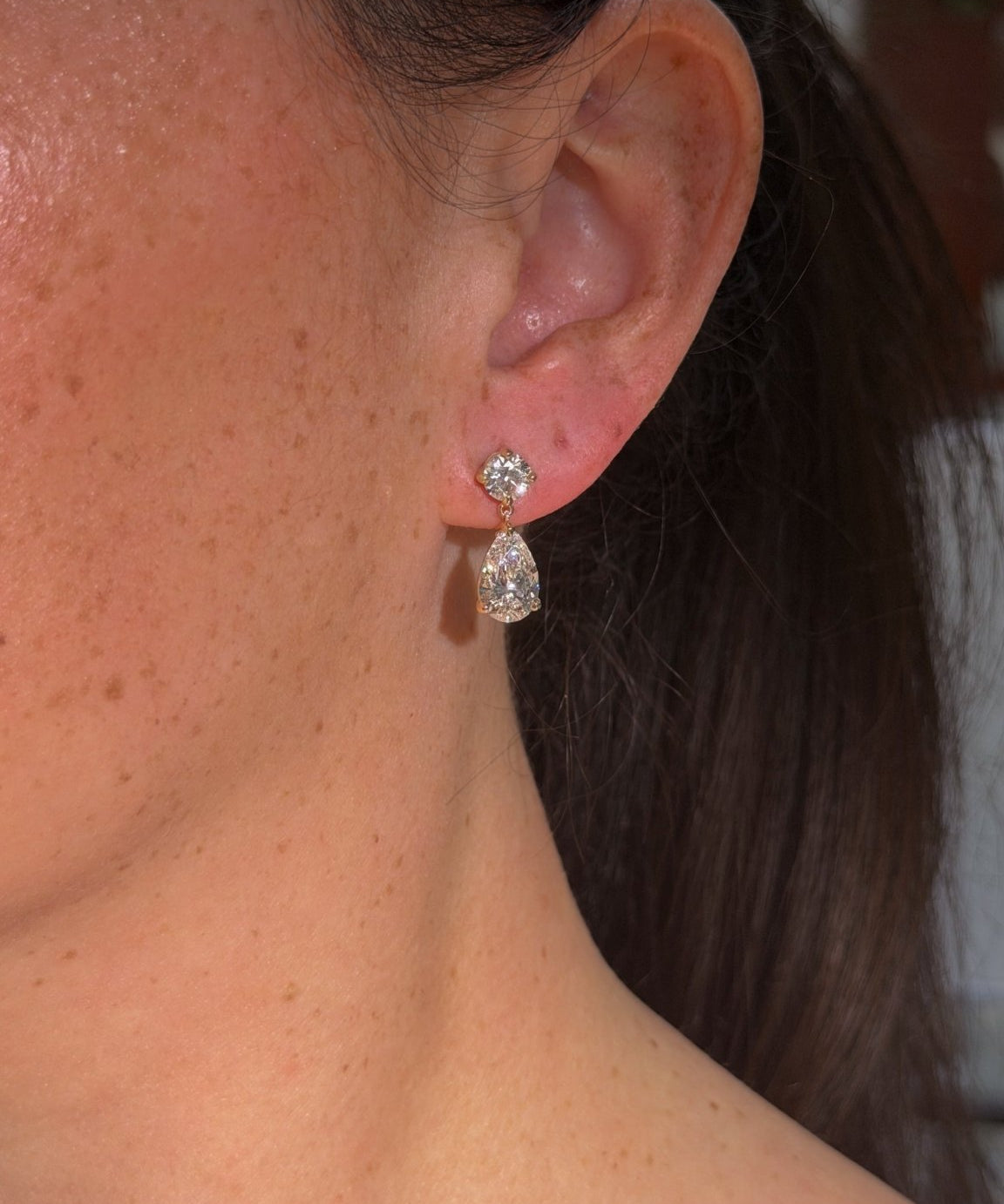 5.4ct Round and Pear Drop Studs - PBD Earrings