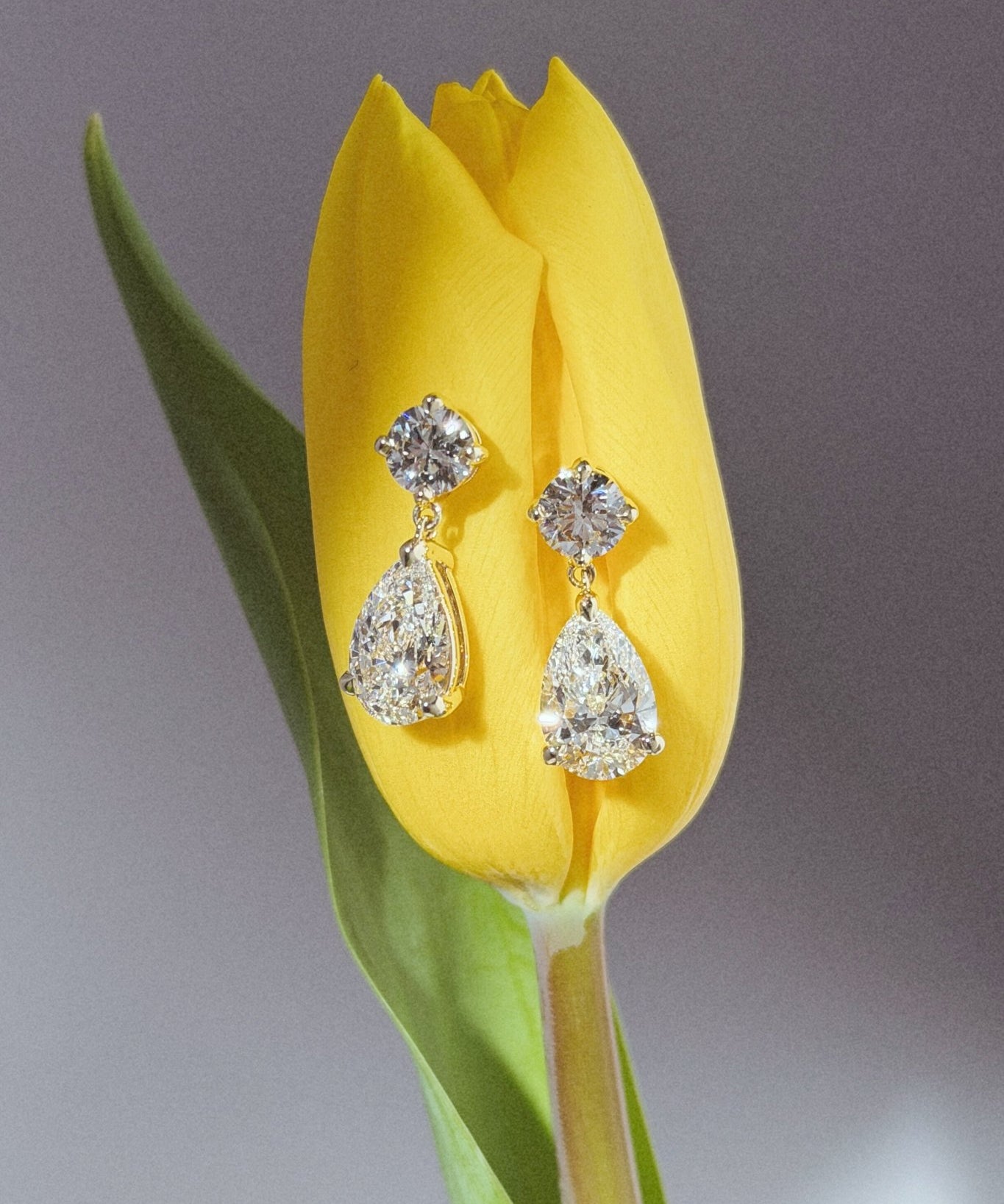 5.4ct Round and Pear Drop Studs - PBD Earrings