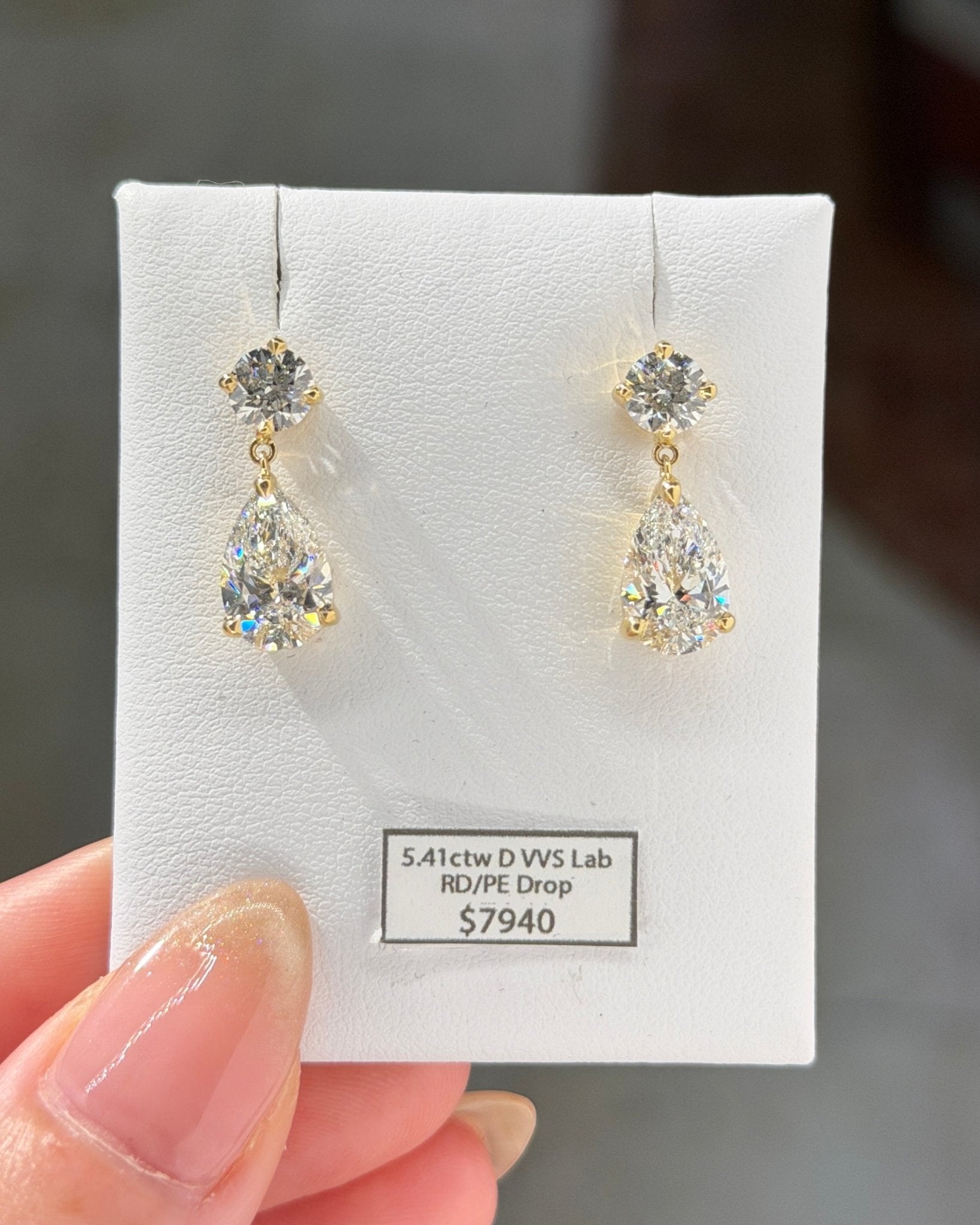 5.4ct Round and Pear Drop Studs - PBD Earrings