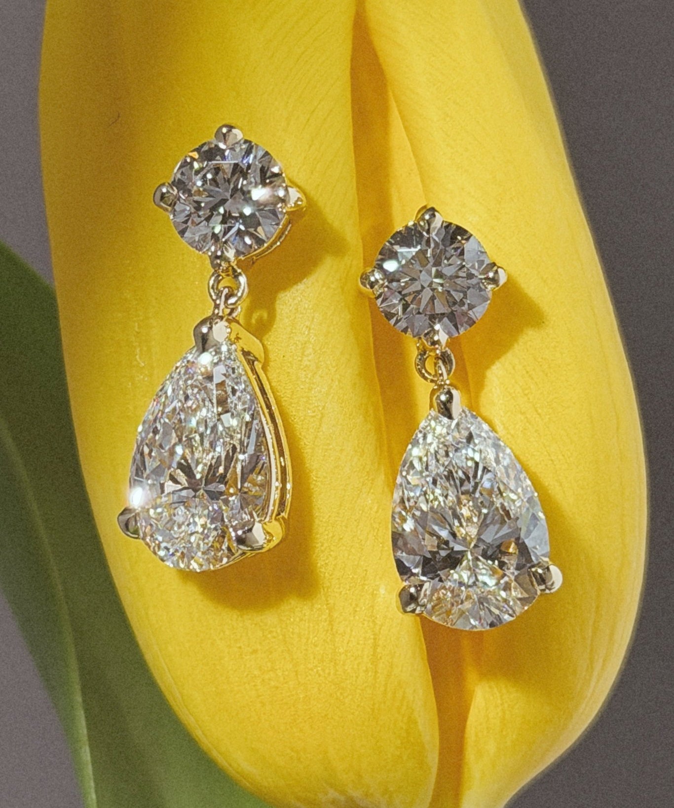 5.4ct Round and Pear Drop Studs - PBD Earrings