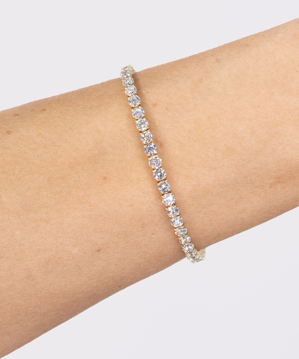 5.60ct F+ VS+ Lab Diamond Tennis Bracelet 14k Yellow Gold Bracelets Princess Bride Diamonds 