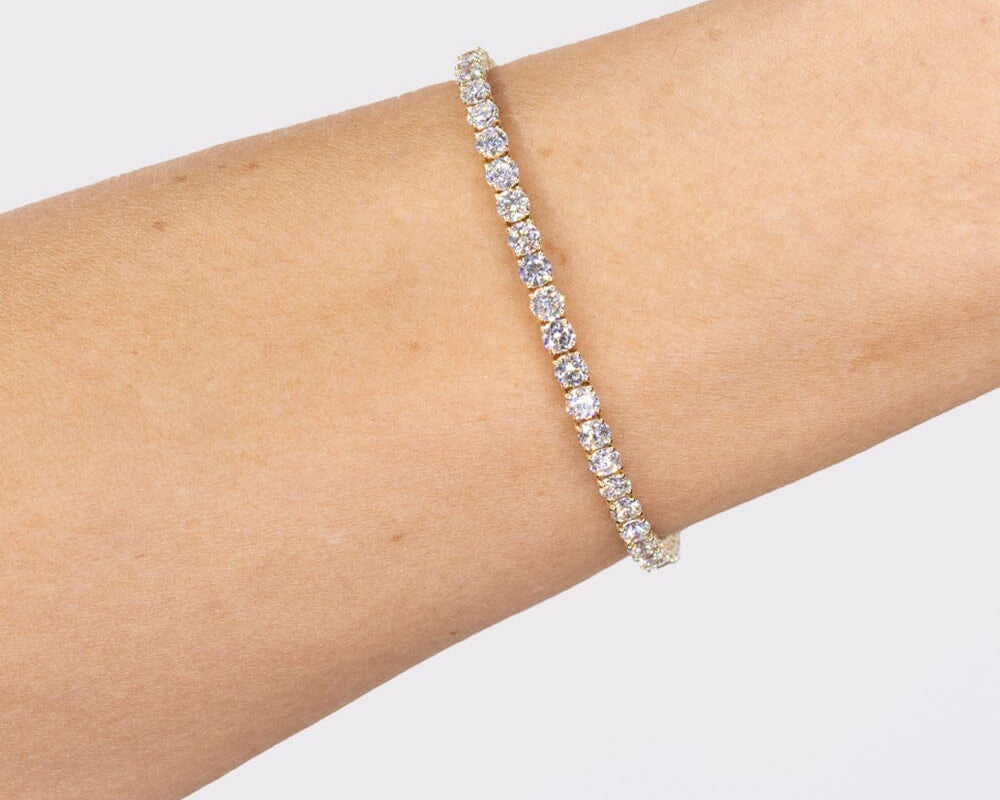 5.60ct F+ VS+ Lab Diamond Tennis Bracelet 14k Yellow Gold Bracelets Princess Bride Diamonds 