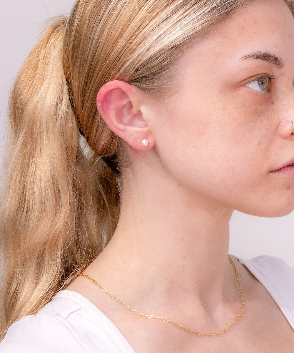 5mm Cultured Pearl Studs Earrings Princess Bride Diamonds 