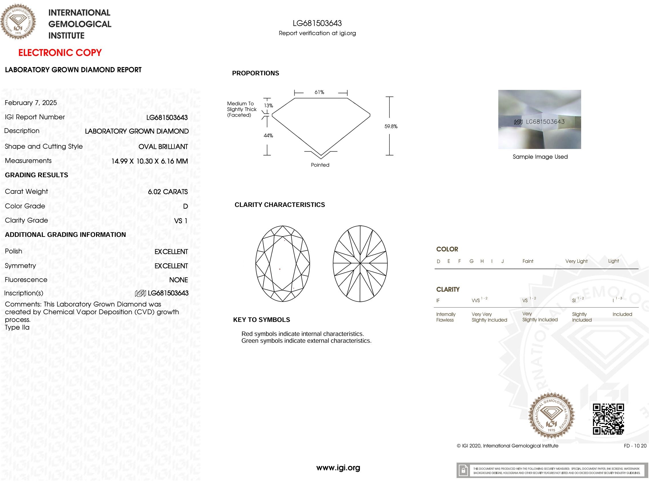 6.02 Carat D-VS1 Oval Lab Grown Diamond - IGI (#53200) Loose Diamond Princess Bride Diamonds 