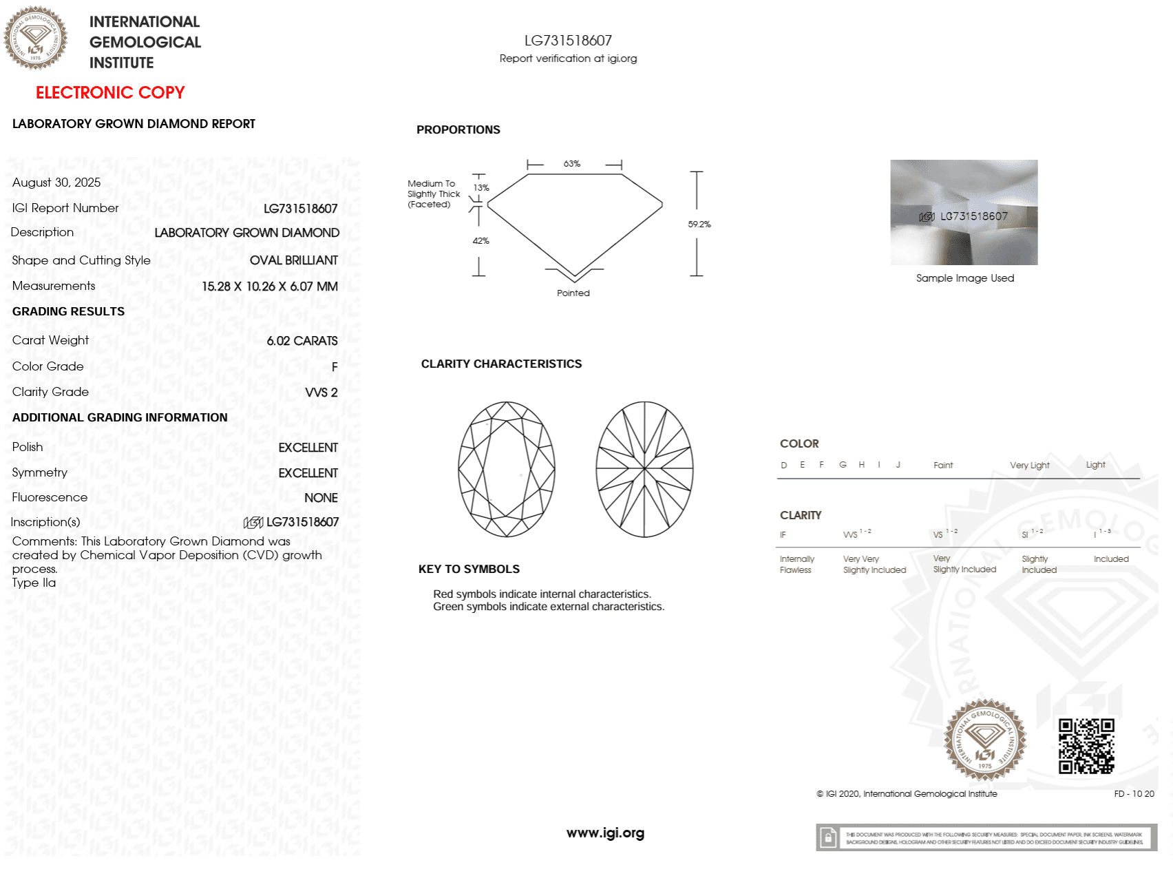 6.02 Carat F - VVS2 Oval Lab Grown Diamond - IGI (122959) - PBD Loose Diamond