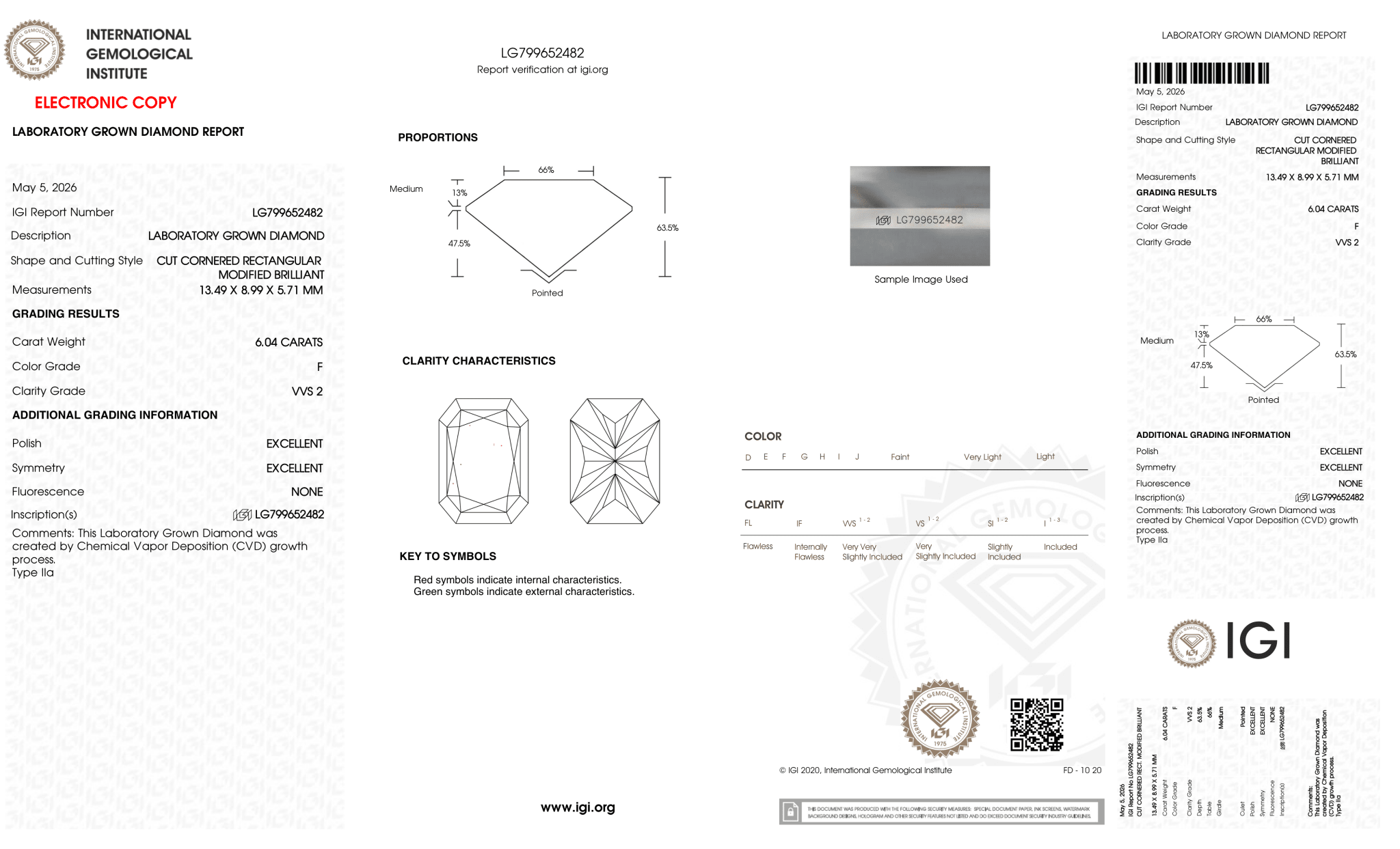 6.04 Carat F-VVS2 Radiant Lab Grown Diamond - IGI (127230) - PBD Loose Diamond